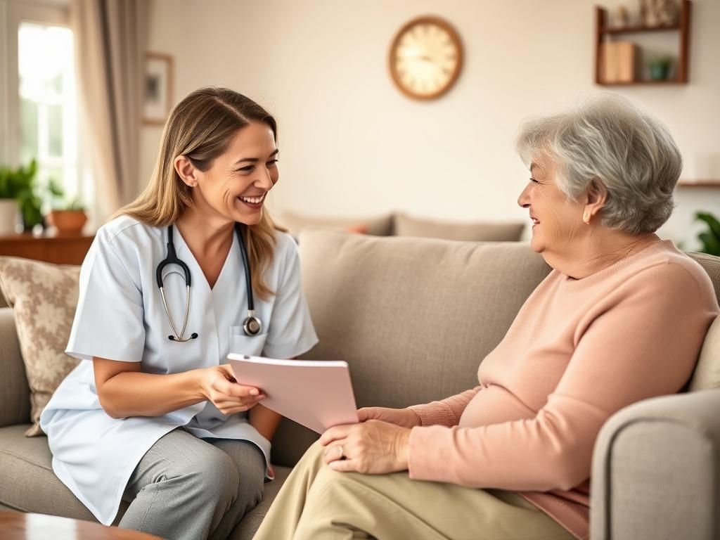 A warm and inviting scene of a caregiver sitting with