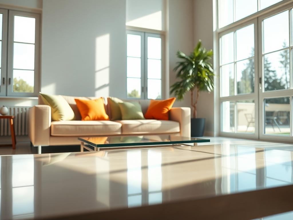 A close up shot of a clean, bright living room