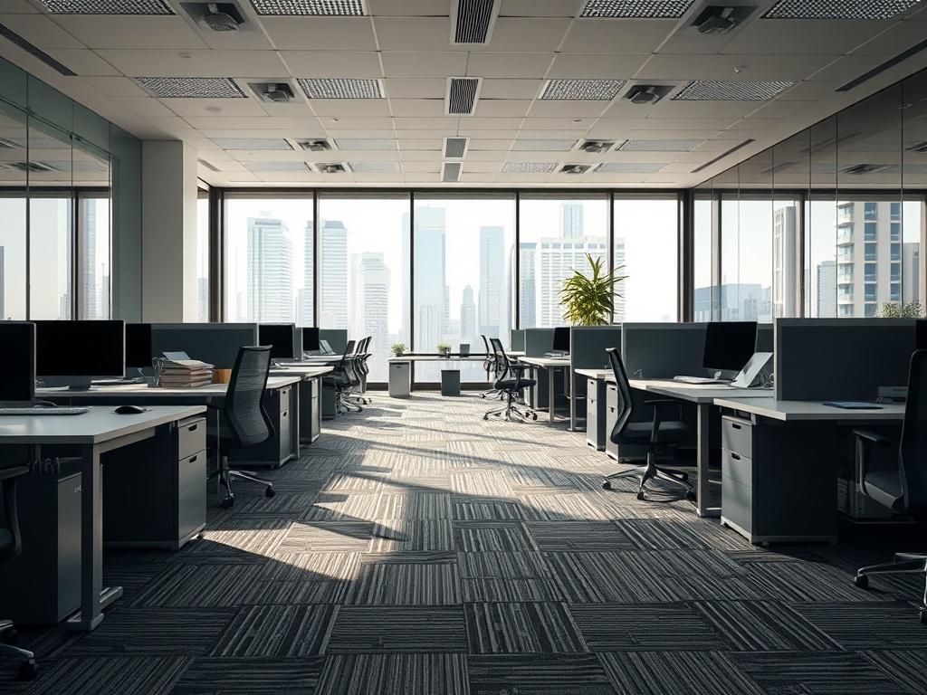 A close up shot of a modern office space with