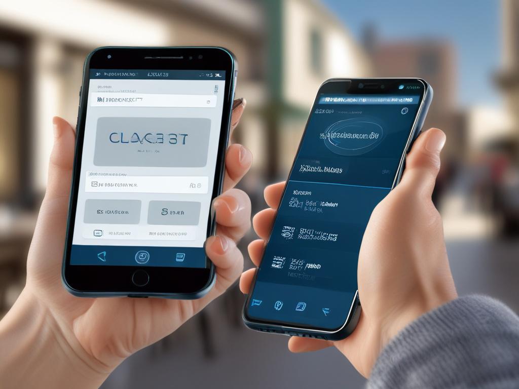 A realistic high-resolution photo of a smartphone displaying the Glotta app interface. The screen shows a vibrant translation conversation between two users, one speaking English and the other in a different language. The background features a modern café setting with soft gray tones and hints of rich blue, creating a calm and inviting atmosphere. The focus is solely on the smartphone, highlighting the app's user-friendly design.