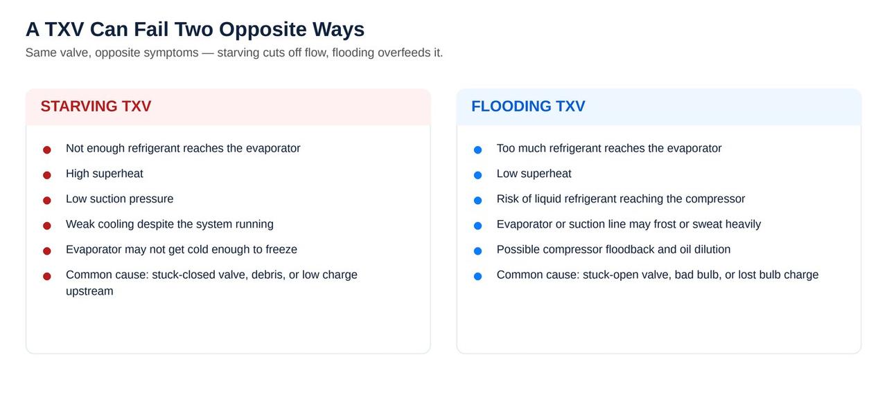 Starving TXV versus flooding TXV symptom comparison