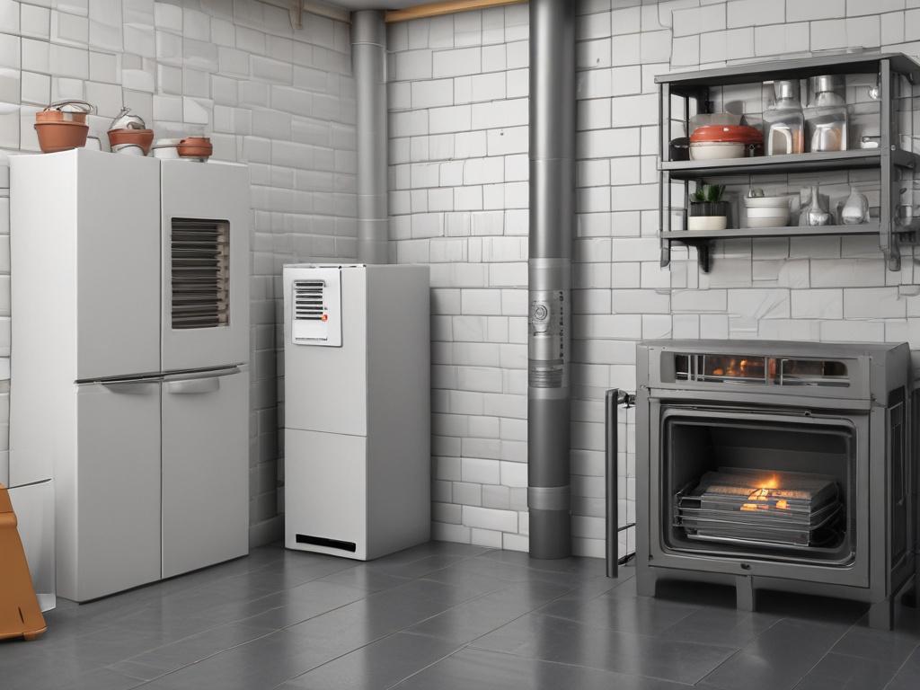 A hyper-realistic close-up shot of a high-efficiency gas furnace, highlighting its sleek design and control features. The background should be a modern utility room, softly blurred to draw attention to the furnace, with warm lighting that conveys a sense of comfort.
