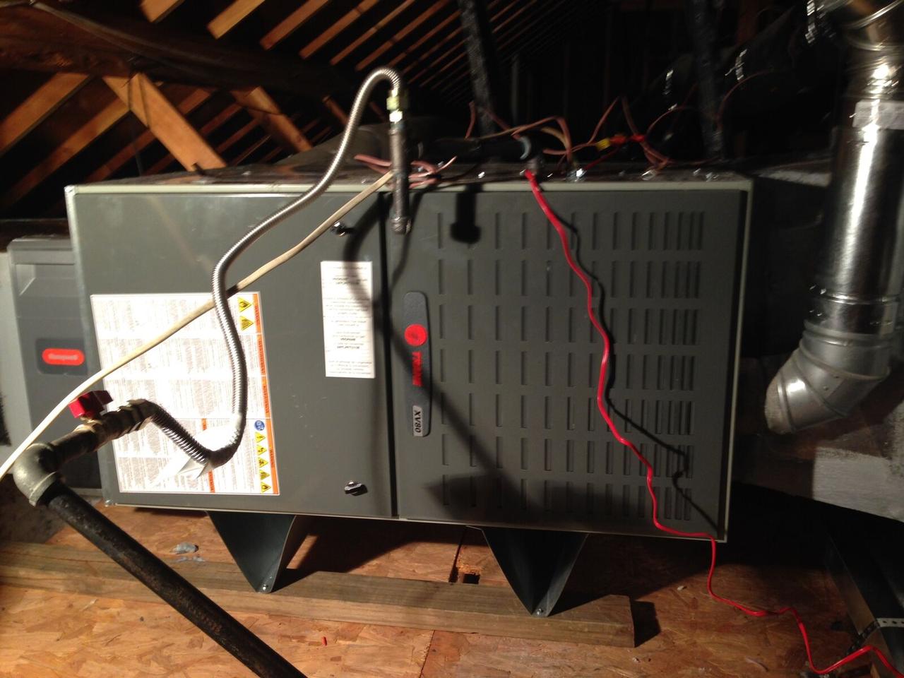 Trane XV80 variable-speed gas furnace installed in a Spring, TX attic