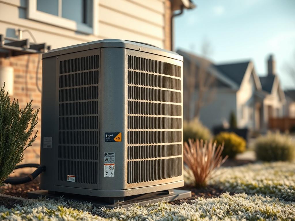 **Prompt for AI Image Generator:**

Create a realistic high-resolution photo that visually represents the theme “Top 7 Reasons Your Heat Pump Isn’t Heating.” The image should focus on a single, detailed close-up shot of a heat pump outdoor unit prominently positioned in a residential setting. Ensure the heat pump appears slightly weathered, showcasing signs of potential issues, such as dirt on the coil or ice forming around the edges, to subtly hint at the reported problems.

The background should depict a 