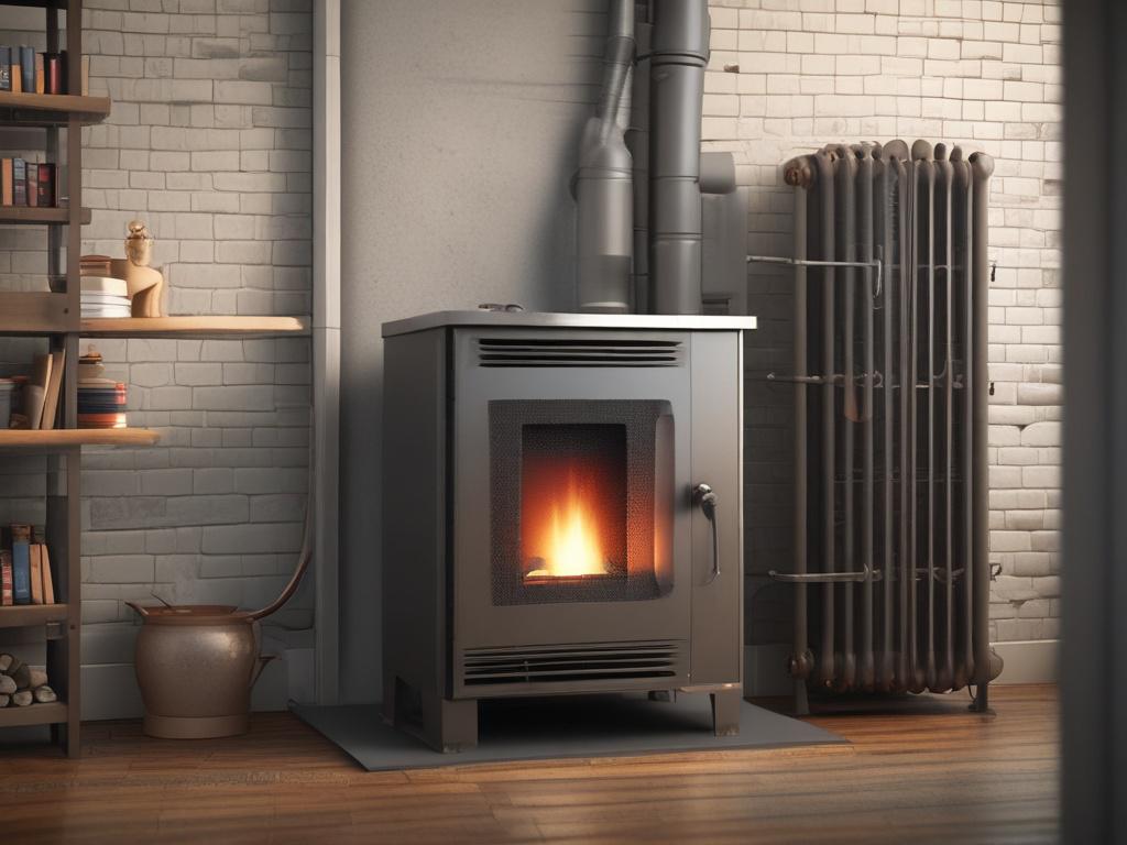 A hyper-realistic close-up of a modern gas furnace, showcasing its sturdy build and advanced features. The background should be a soft, blurred indoor space, emphasizing the furnace's efficiency and design. The image should convey warmth and reliability, captured with a 45mm f/1.2 lens.