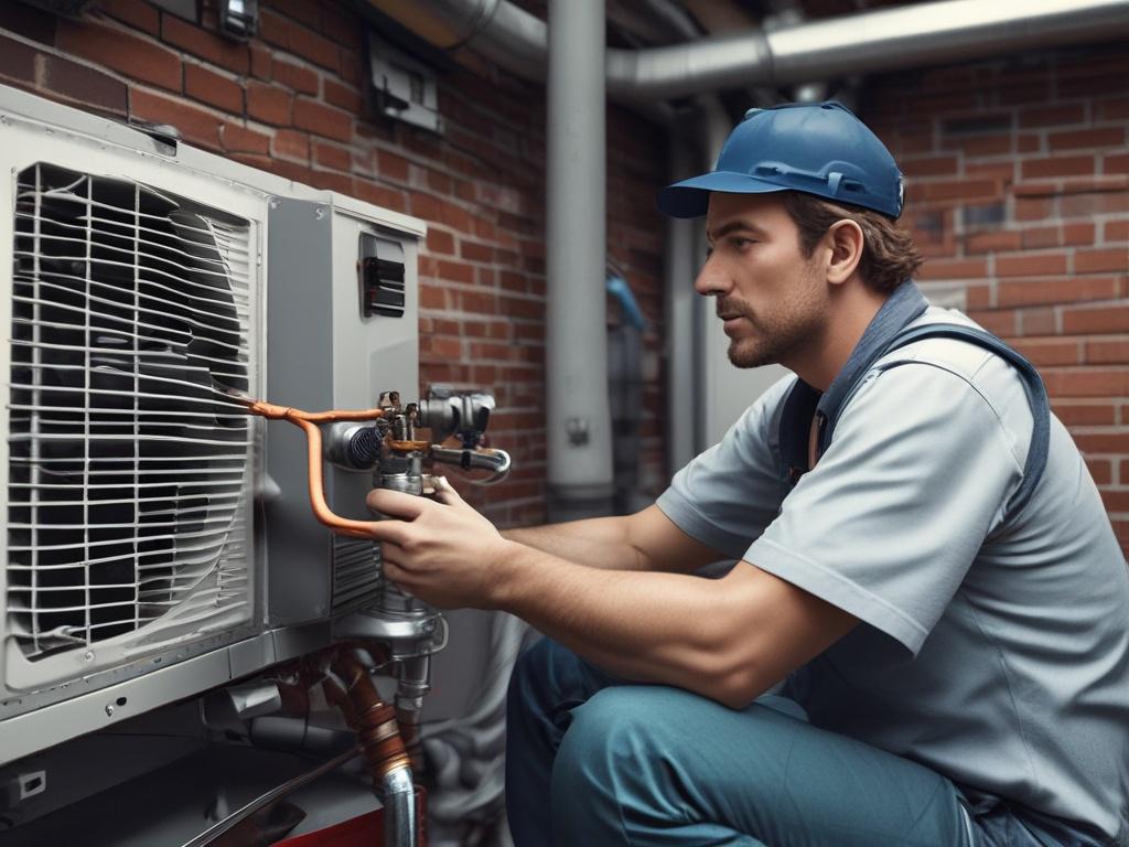 A close up shot of an HVAC technician performing routine