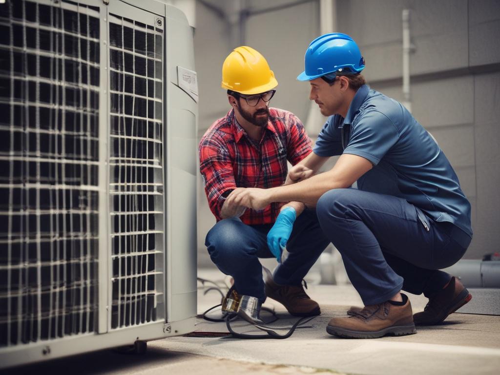 A close up shot of a professional HVAC technician installing