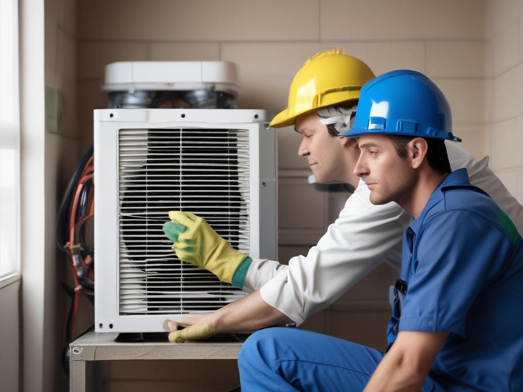 A professional HVAC technician installing an energy efficient air conditioning