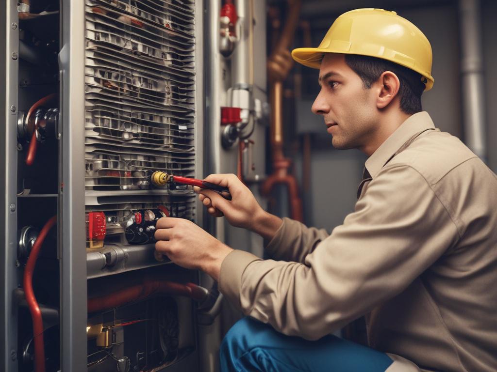 A skilled HVAC technician troubleshooting a heating system in a