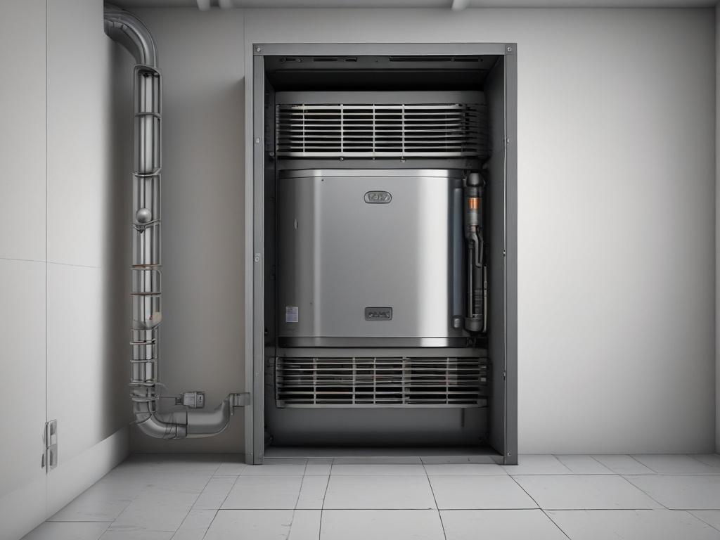 A realistic high-resolution image of a Carrier Furnace installed in a utility room. The focus should be on the furnace, with soft lighting that highlights its sleek design. The background should show minimal clutter, emphasizing the product.