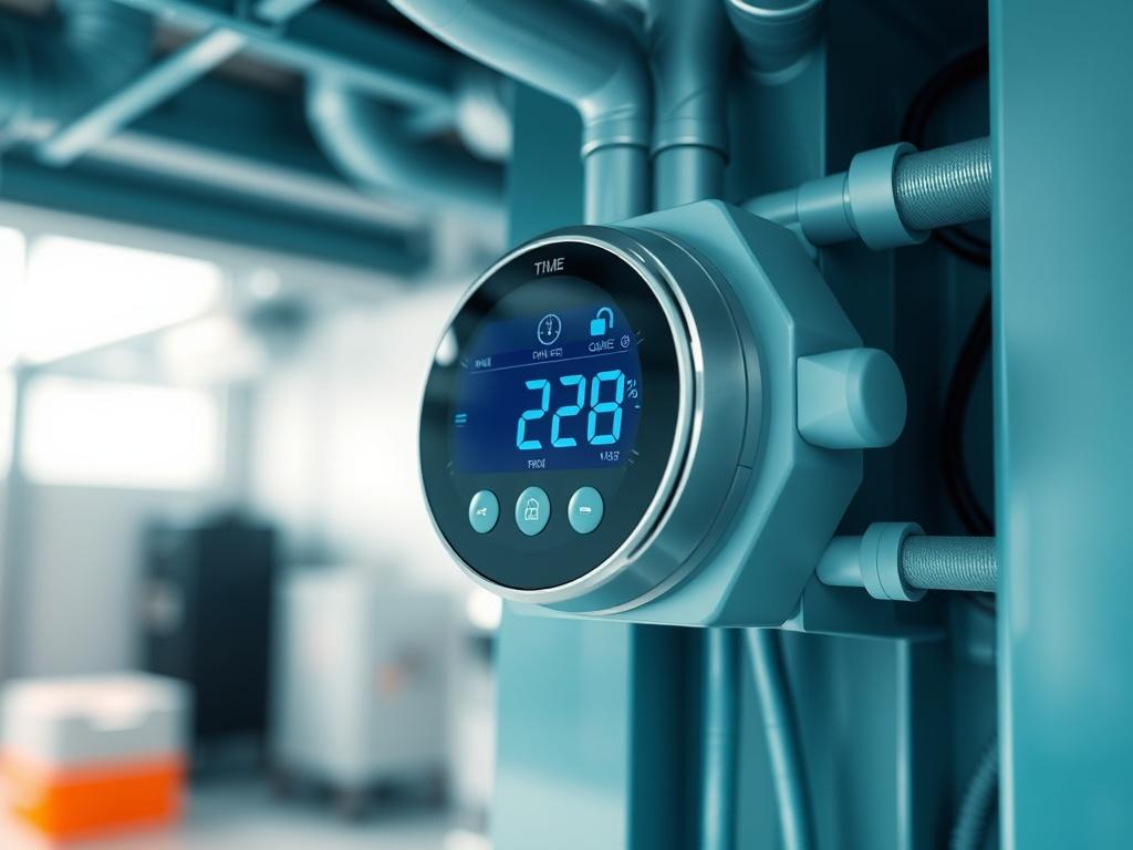 **Prompt for AI Image Generator:**

Create a realistic high-resolution photo featuring a close-up shot of a modern HVAC system component, such as a thermostat or a neatly arranged set of ductwork. The subject should be the only focus, showcasing intricate details such as wires, sensors, and buttons that reveal the mechanics behind HVAC systems. The background should be softly blurred and set in a well-lit indoor environment, such as a clean, minimalistic utility room or a mechanical space, emphasizing the s