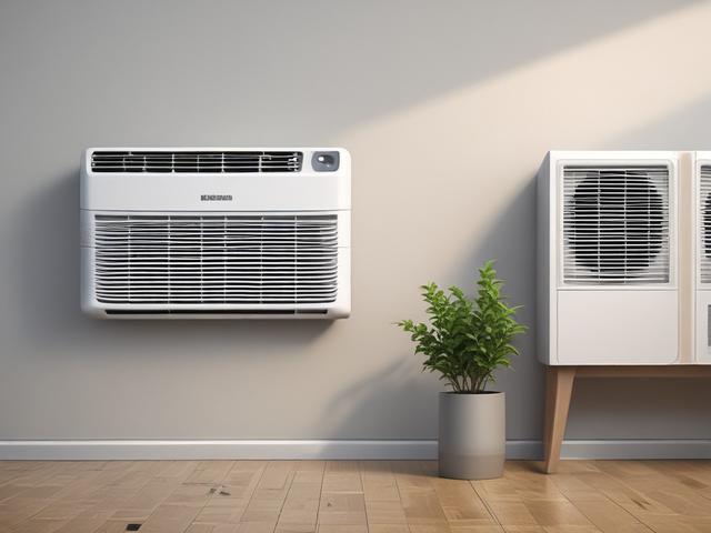 Create a realistic high-resolution image that visually conveys the theme of an air conditioning unit struggling to cool a room appropriately. The focus should be on a close-up shot of a modern, sleek air conditioning unit (the single subject) placed in a residential setting typical of Spring, TX. 

Surround the air conditioning unit with slightly blurred elements to ensure clarity on the subject. Include hints of a comfortable living room environment in the background, such as a sunny window with sheer curt