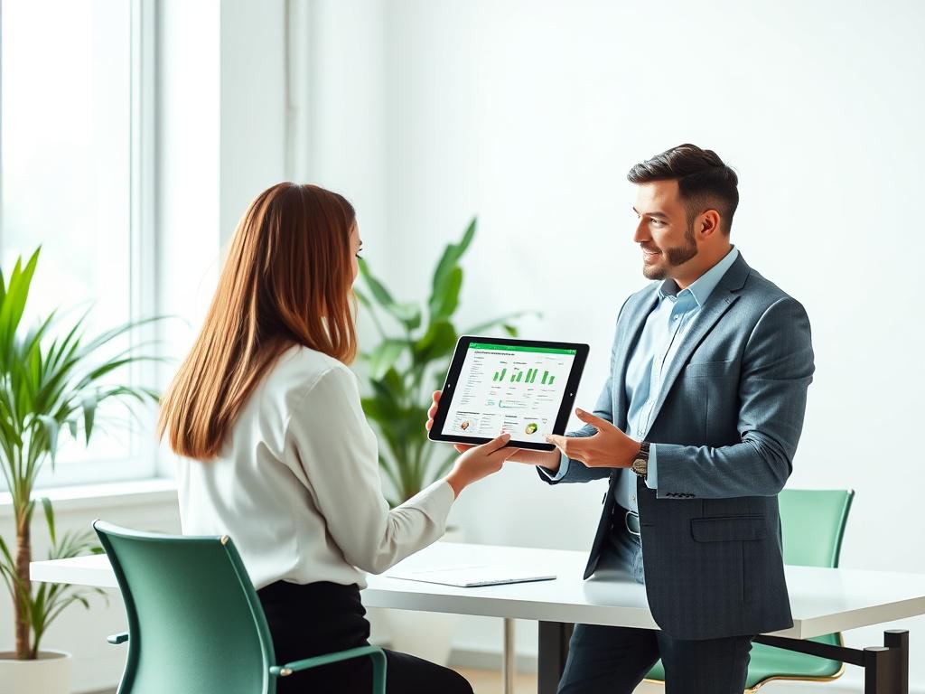 A professional consultant presenting a marketing strategy on a digital