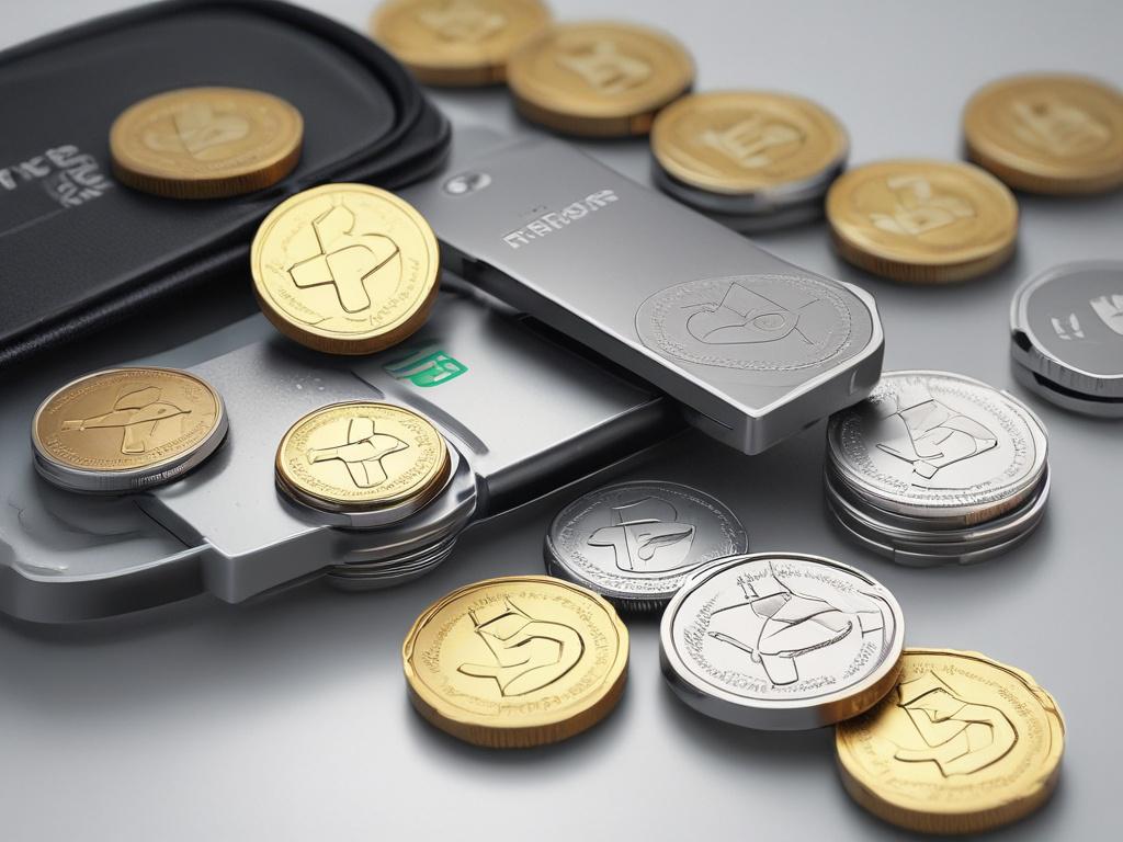 A close up shot of a Trezor hardware wallet alongside