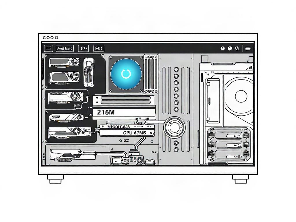 An illustrated PC builder interface showing various components being selected for a custom PC. The image should highlight diverse options like graphics cards, CPUs, and cases, showcasing the customization process. The background should be simple and unobtrusive, focusing on the builder interface.