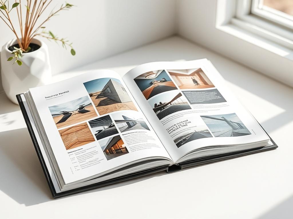 A close up shot of an open portfolio book displaying