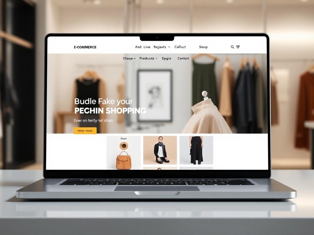 A clean e commerce website interface displayed on a laptop