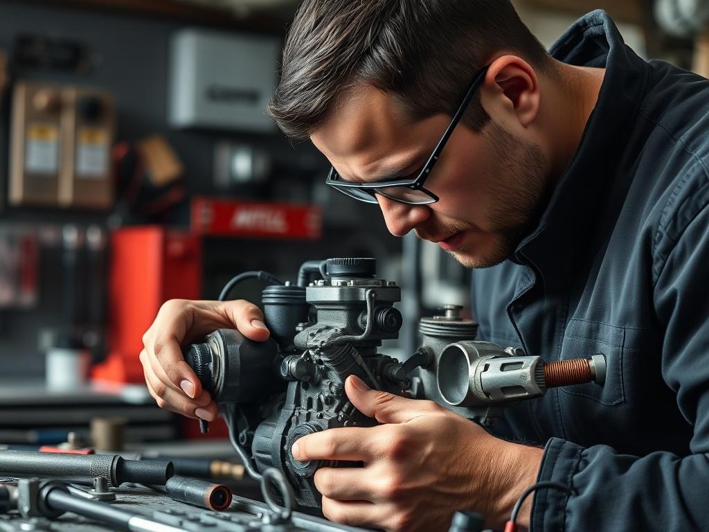 A close up shot of a technician repairing a small