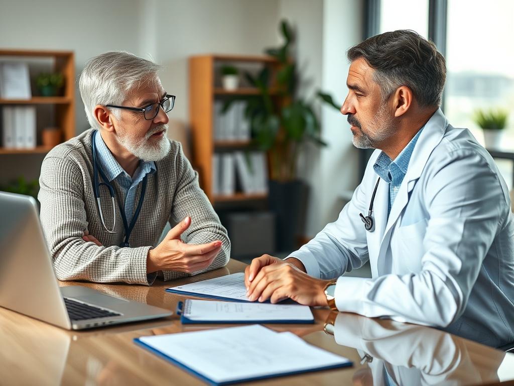 A focused close up of a healthcare consultant discussing strategies