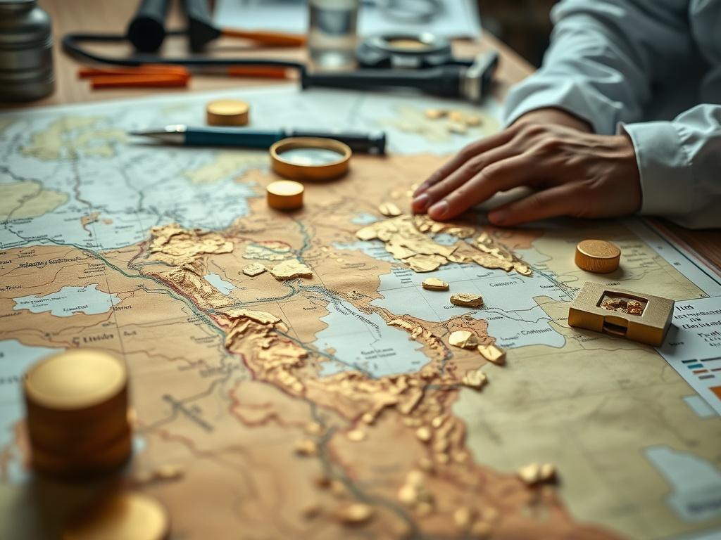 A close up shot of a geological map and gold