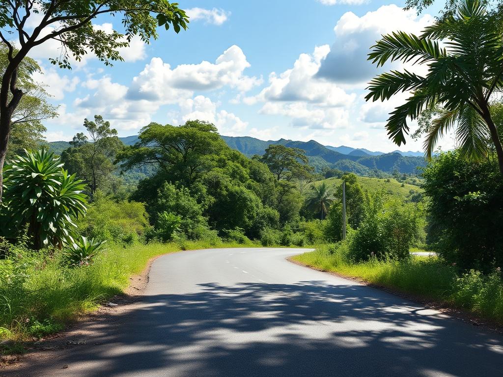 **AI Image Generation Prompt:**

Create a realistic high-resolution photograph that captures the essence of the concept "Every Day is a Winding Road." The composition should feature a single winding road leading through a lush, verdant landscape, symbolizing the journey and exploration of life. The subject matter is the winding road itself, gently curving from the foreground to the horizon, suggesting both a path forward and the unknown ahead.

**Background Detail:**
Set the scene in a serene natural enviro