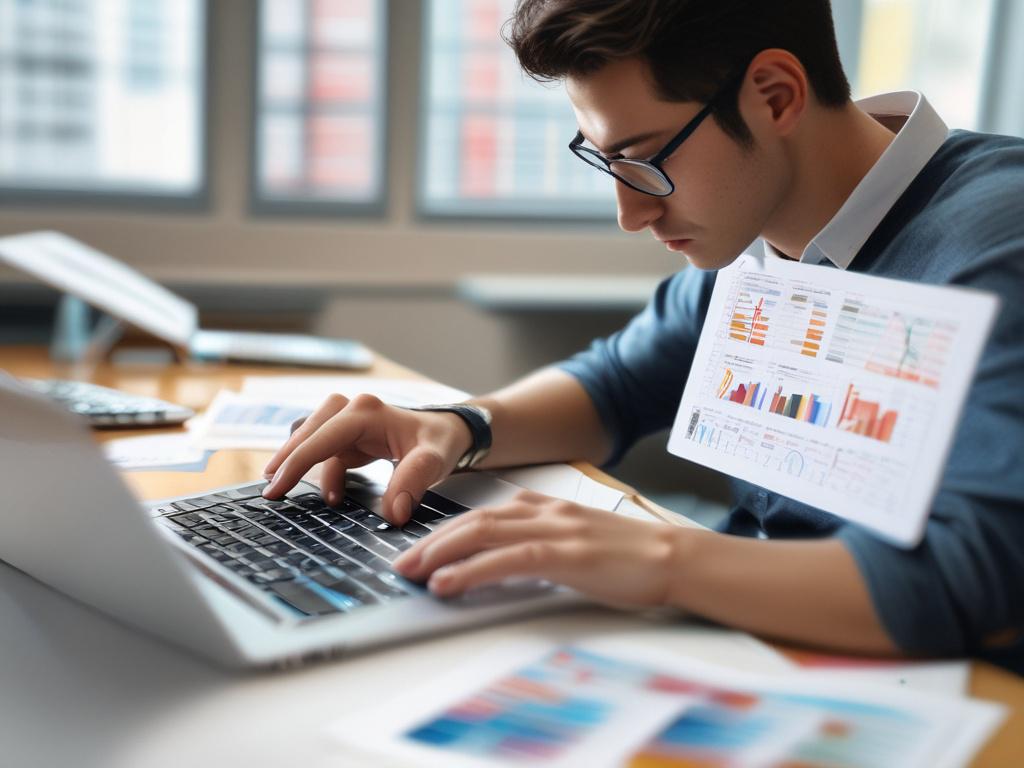 A close-up shot of a person working on a laptop, showcasing an Excel spreadsheet filled with colorful graphs and data. The background is softly blurred to emphasize the subject. The lighting is bright and inviting, with a warm atmosphere that encourages learning and productivity. The image should be high-resolution, capturing the details of the screen and the focused expression of the individual.