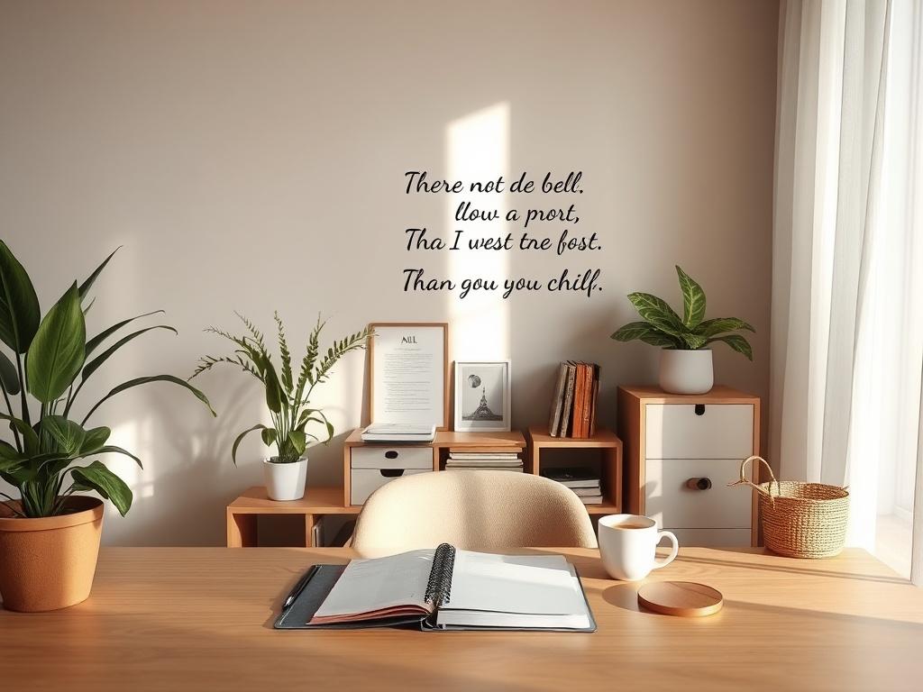 A well organized workspace in a tranquil home environment, featuring