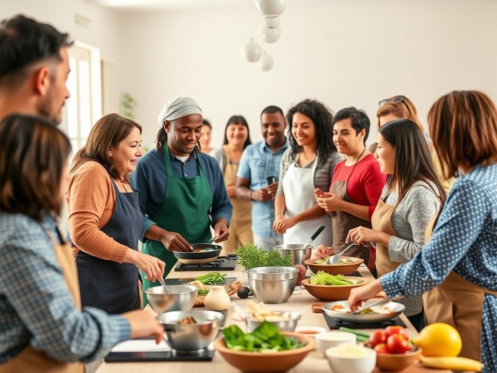 A lively workshop setting with diverse participants engaged in a