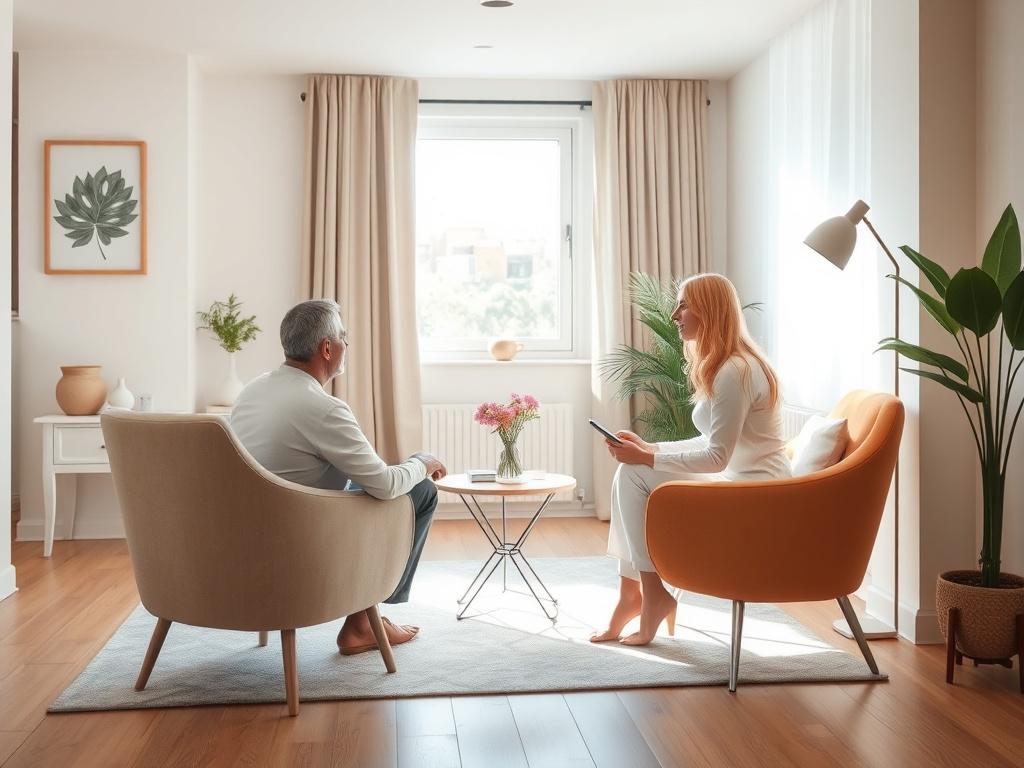 A serene, inviting coaching session in a peaceful, well lit