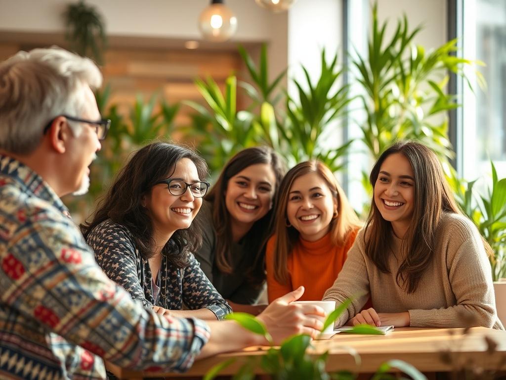 A group of individuals participating in a community workshop, smiling