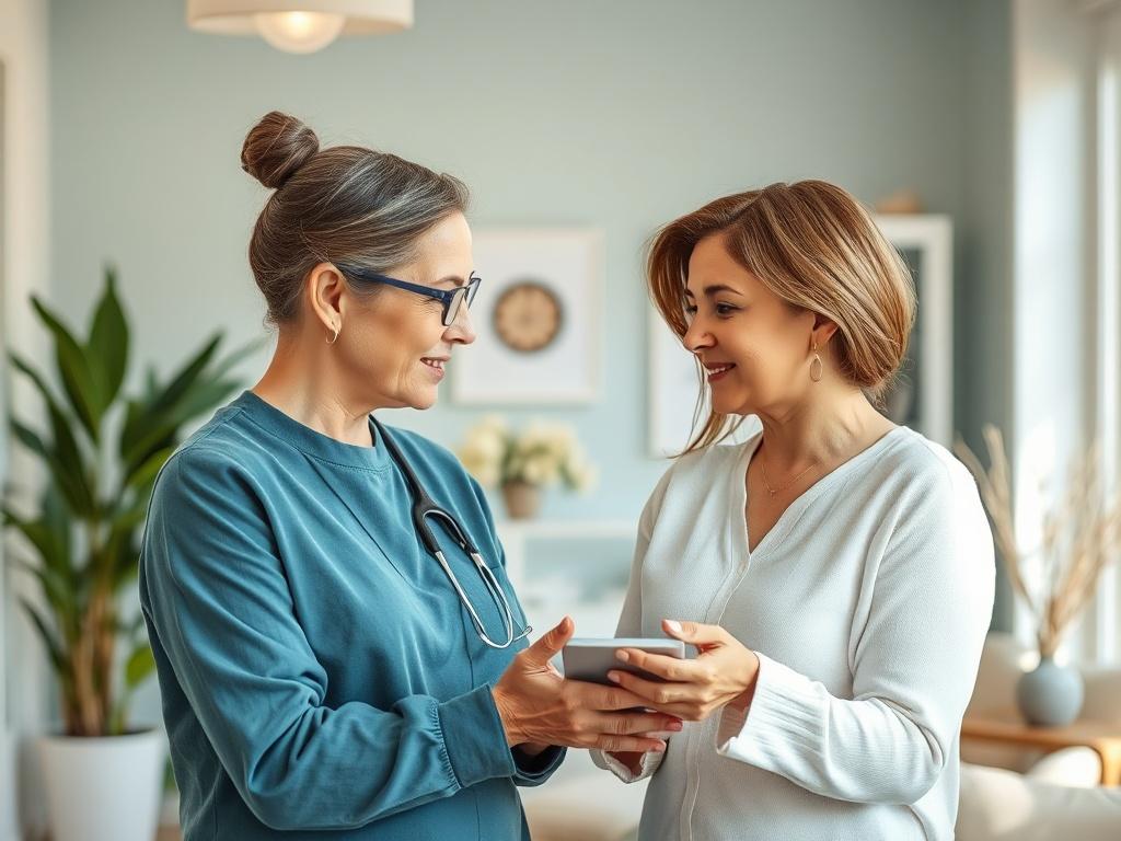 A supportive staff member discussing progress with a client in