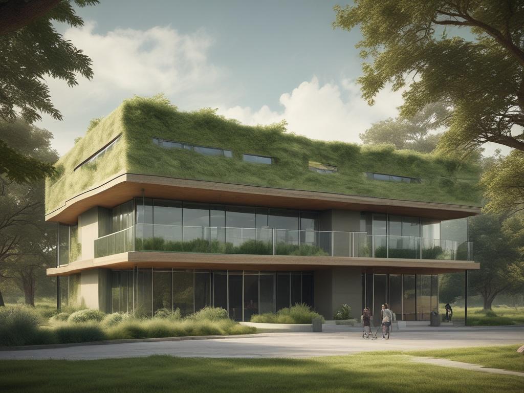 green architecture, community center, sustainable design, eco-friendly