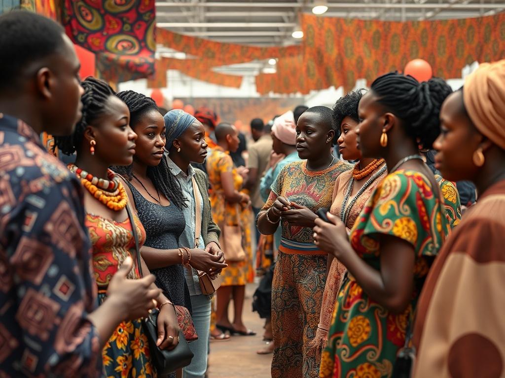 A vibrant community event showcasing fashion enthusiasts engaging with designers,