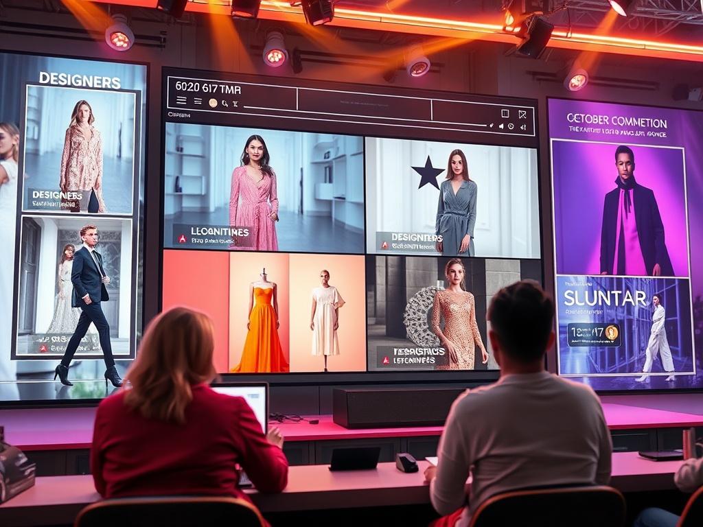 A dynamic and engaging online fashion competition scene, featuring a