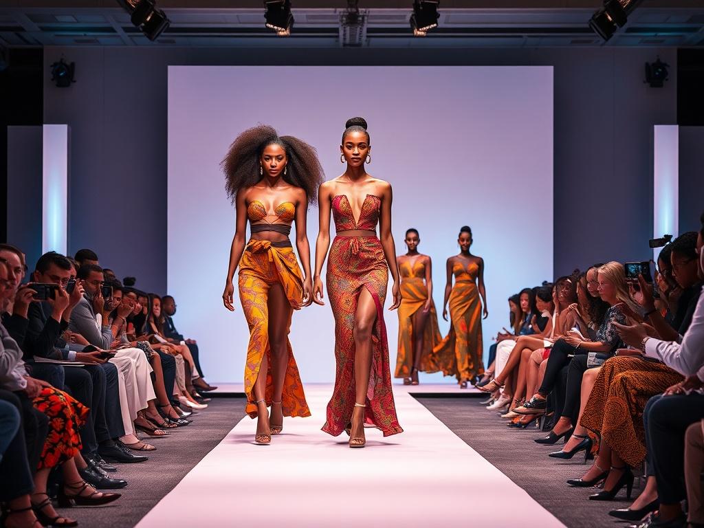 A glamorous semi final fashion runway event featuring models walking