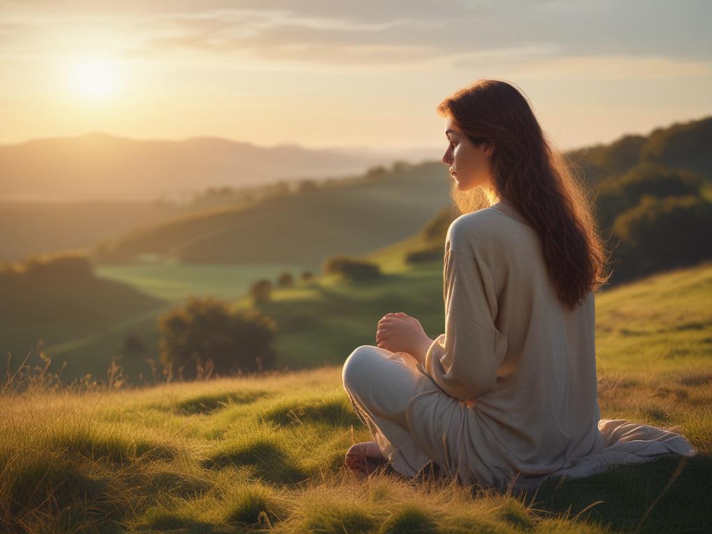 A serene and peaceful landscape, showcasing a single individual sitting