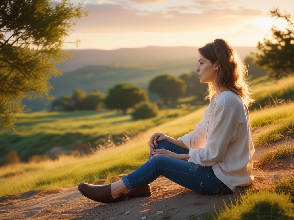 Create a realistic high resolution of a serene individual sitting