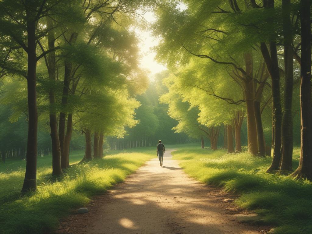 A serene landscape showcasing a peaceful path through nature, soft
