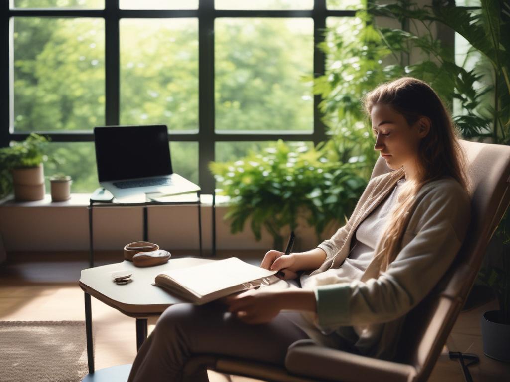 a serene and peaceful coaching session, a person sitting in