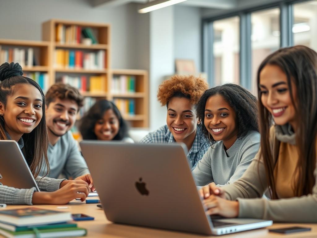 A close up shot of a diverse group of students