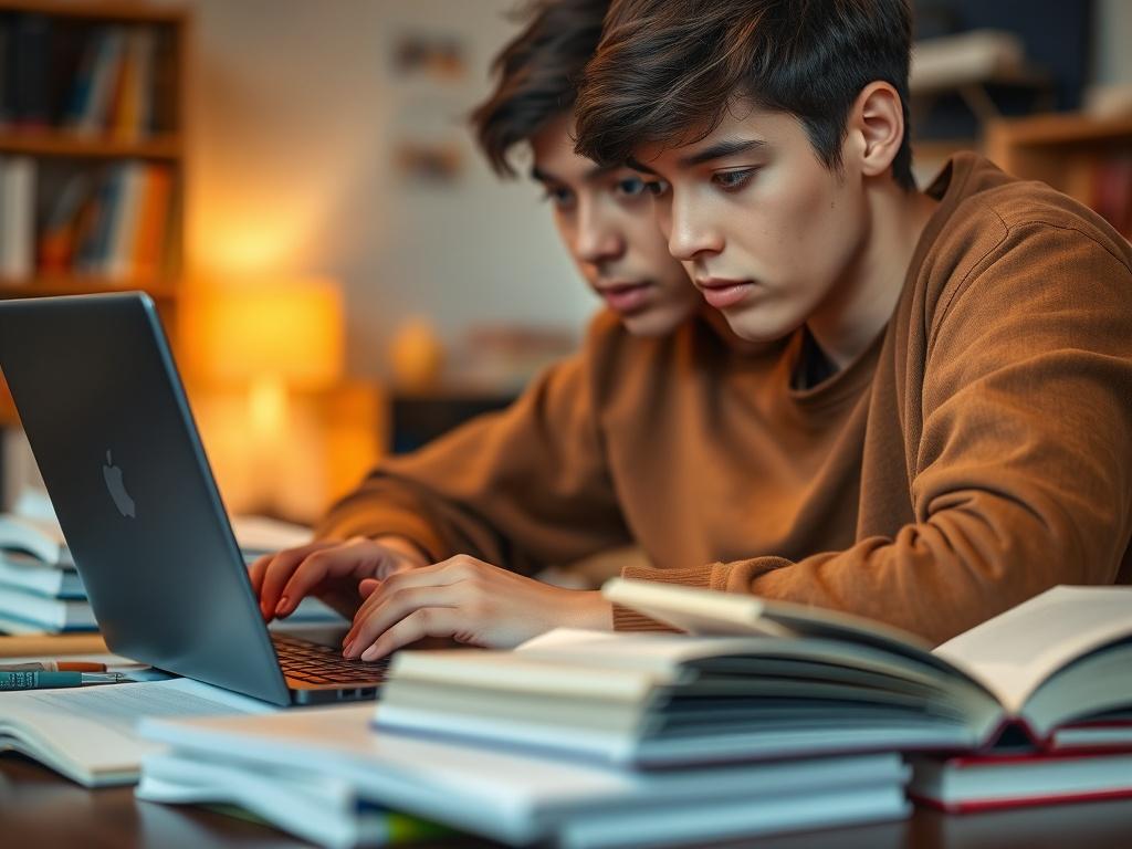A close up shot of a focused student studying on