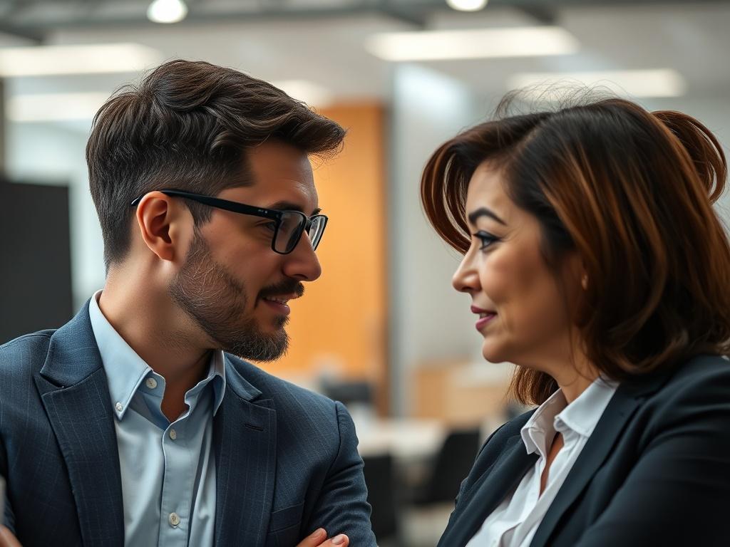 A close up shot of a professional discussing ideas with