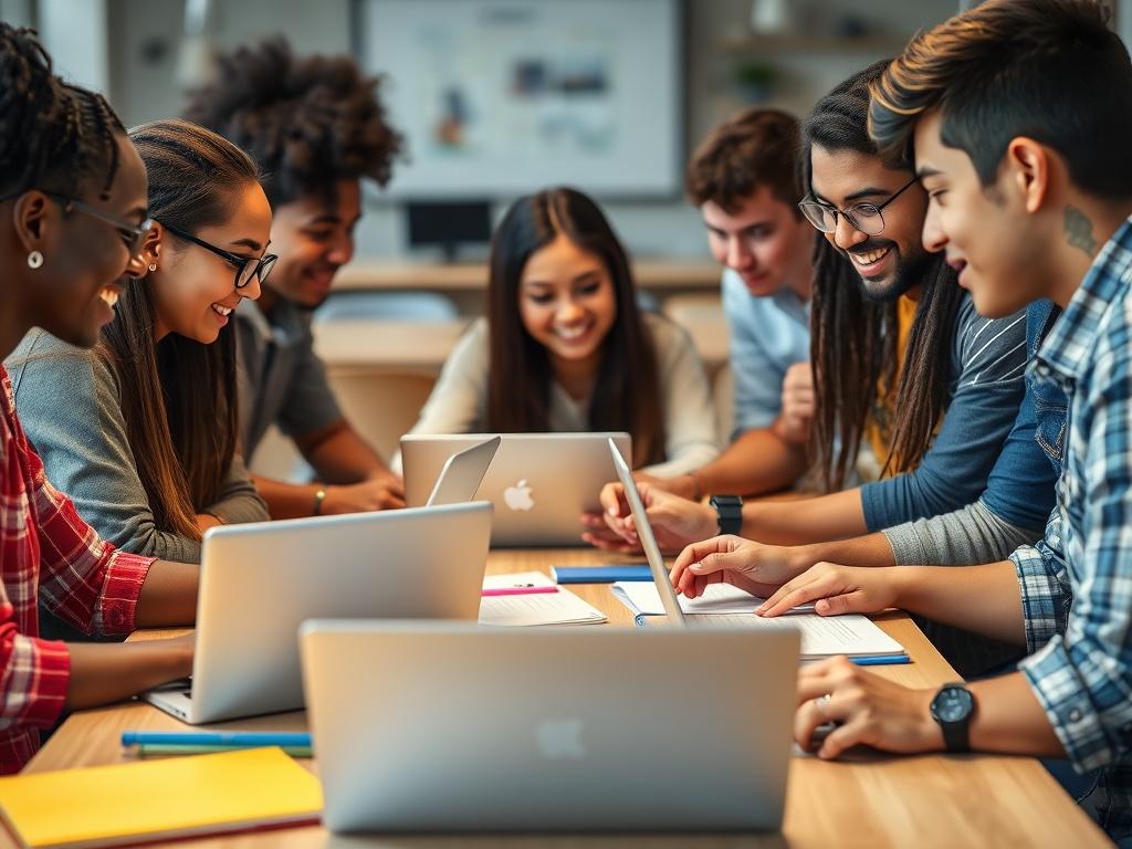 A close up shot of a group of diverse students