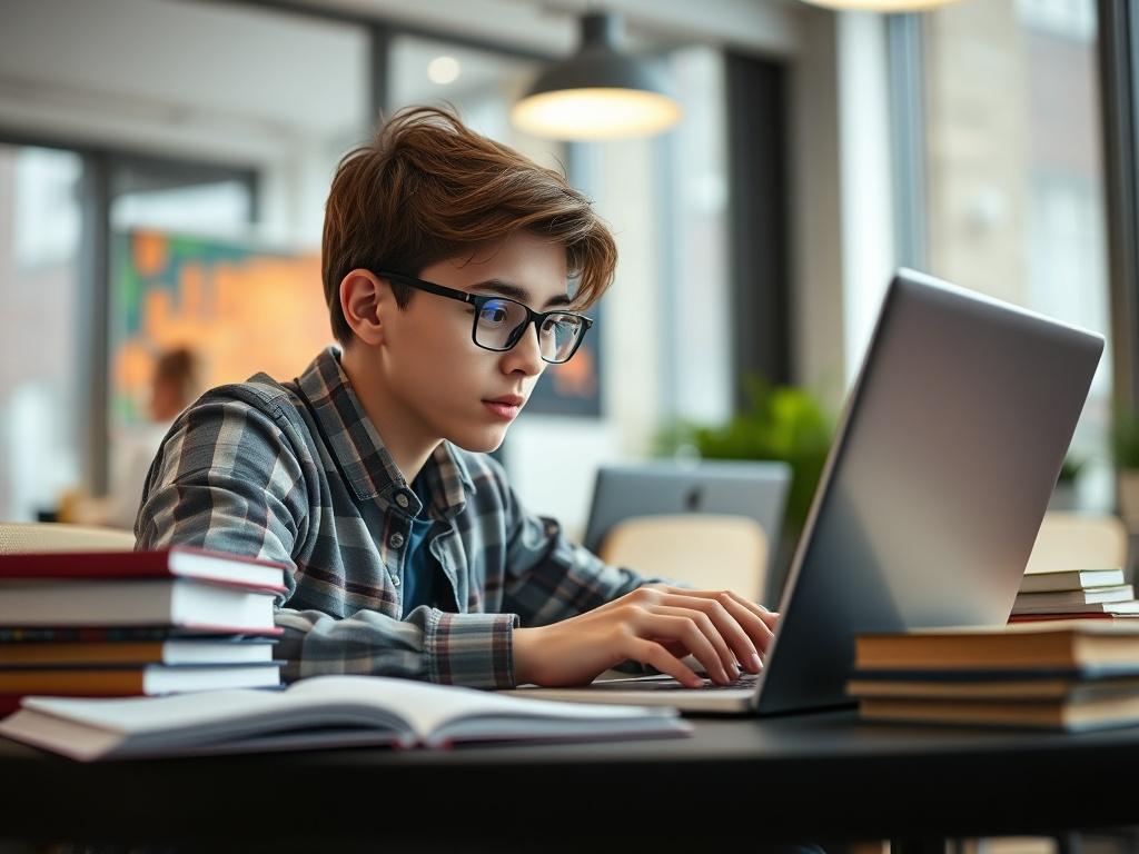A close up shot of a student focused on coding