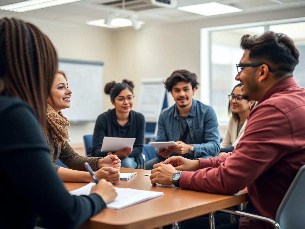 A vibrant image of a diverse group of students engaged