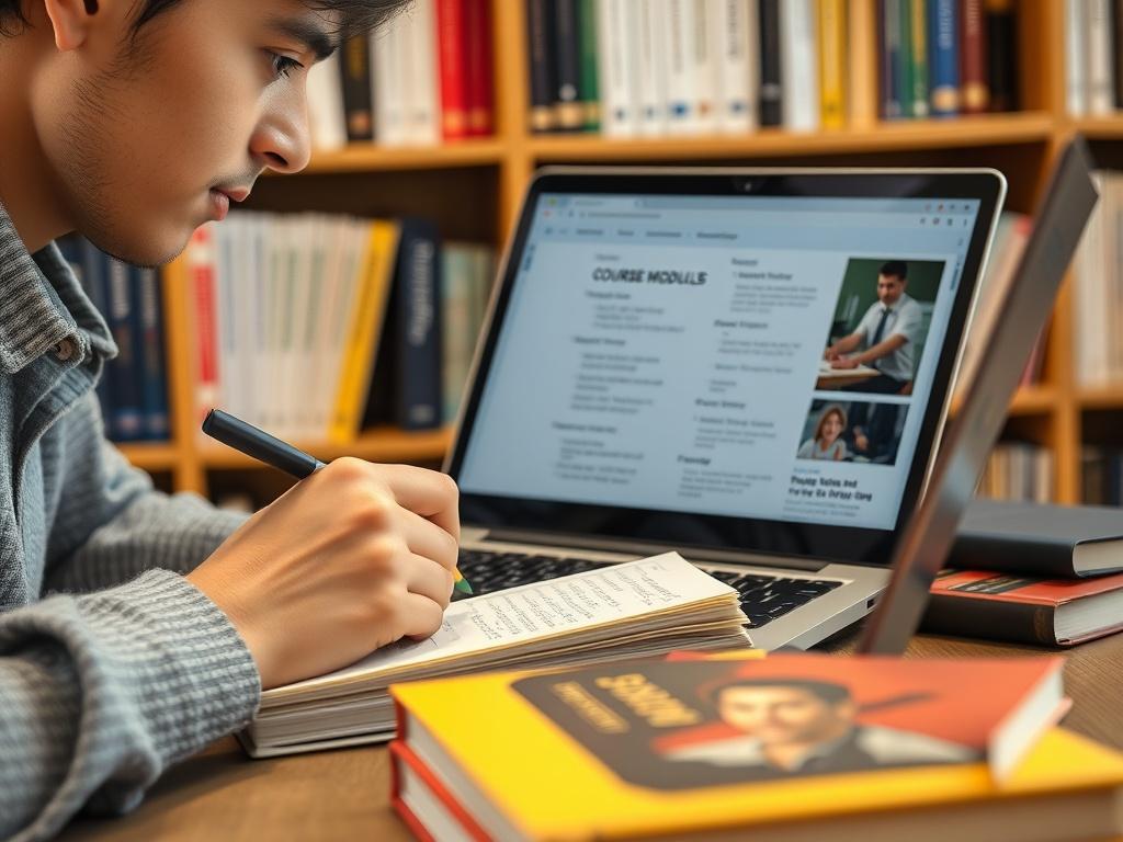 A close up shot of a student studying with books