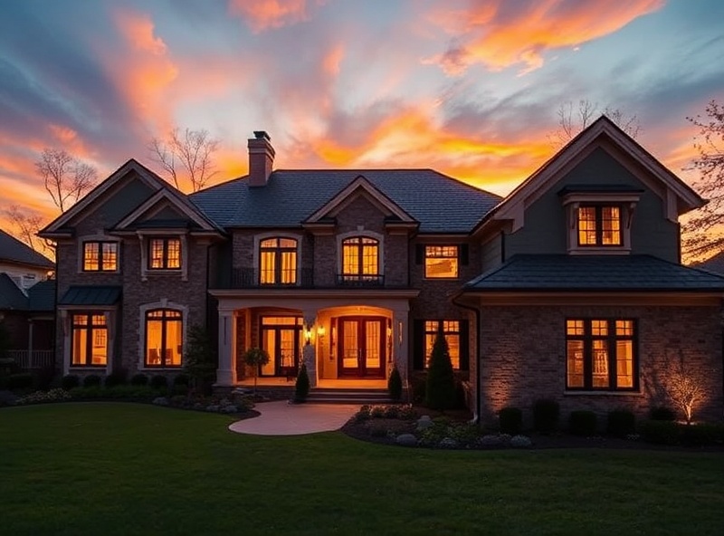 Luxury residential home at sunset