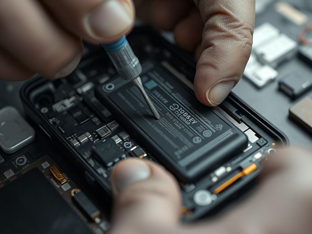 A close up shot of a technician replacing a battery