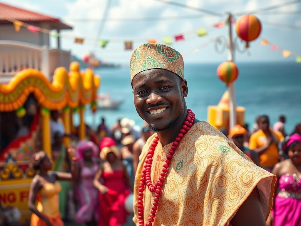 A stunning seaside view of Calabar during carnival, with vibrant