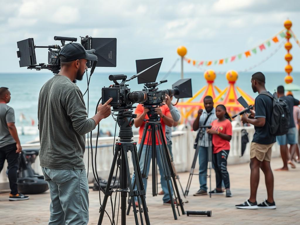 A realistic high resolution of a film crew working on